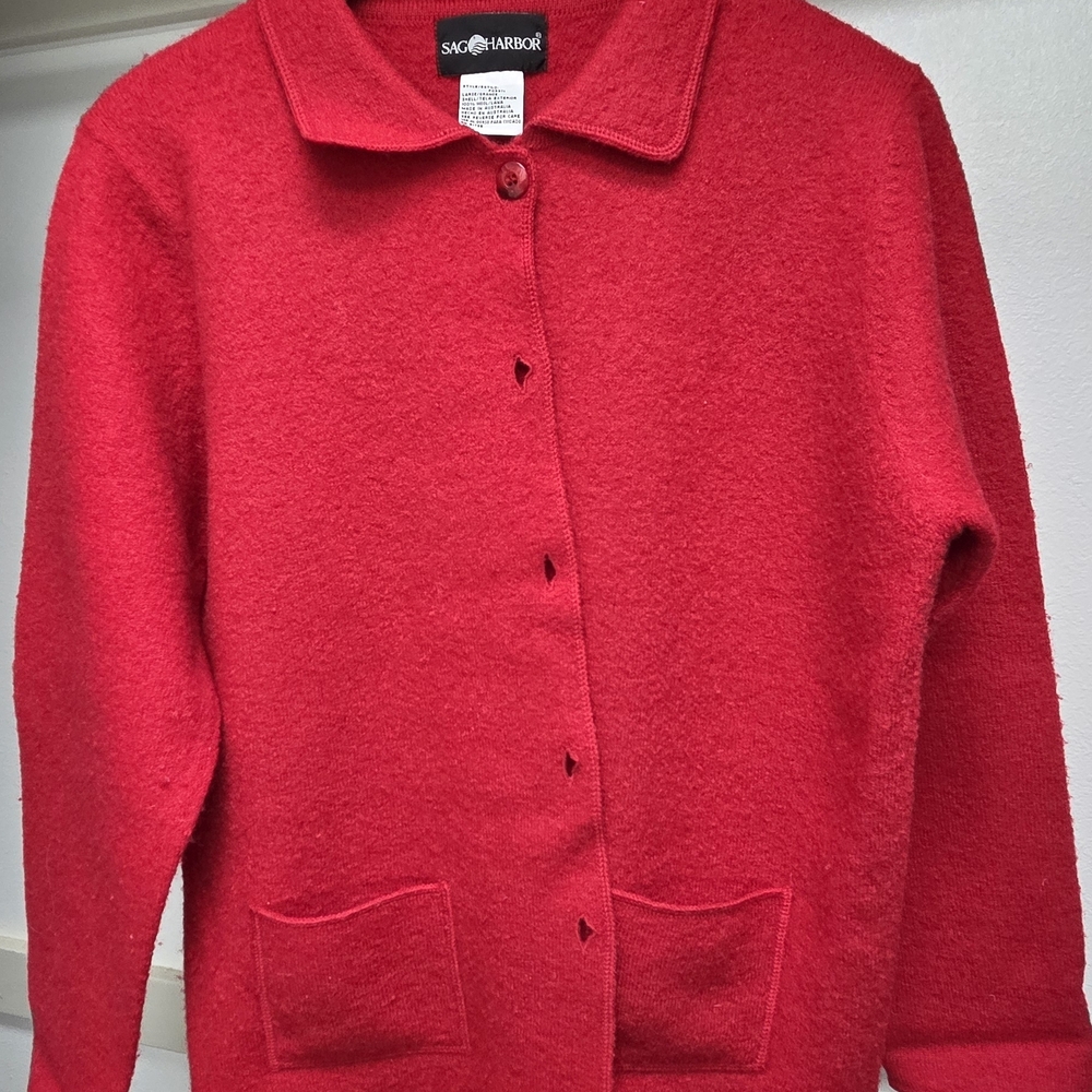 Sag Harbor Vibrant Red Wool Cardigan